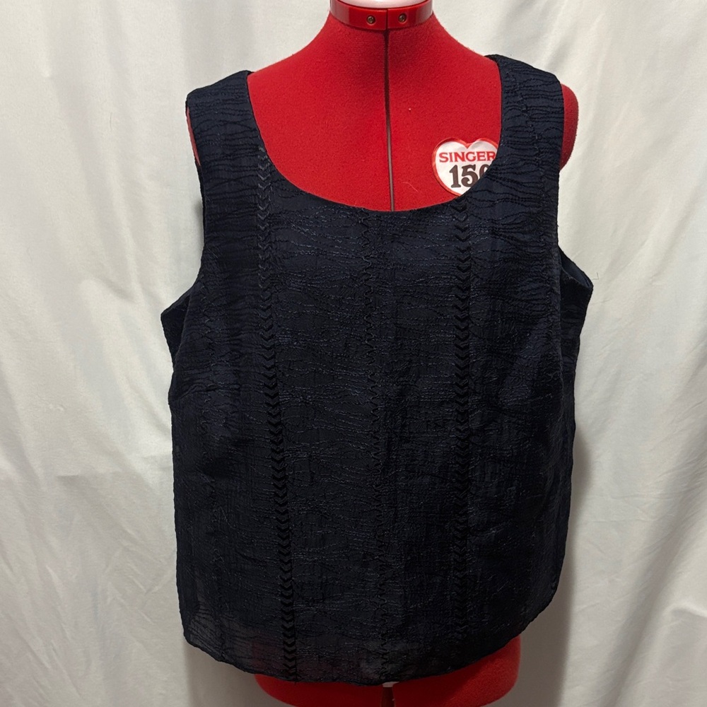 R & M Richards Navy Textured Tank Top